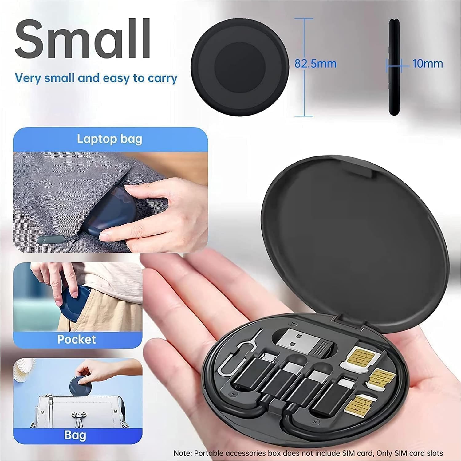 Multifunctional Data Cable Conversion Head Portable Storage Box, Multi-Type Charging Line Convertor USB Type C Adapter Tool Contains Sim Card Slot Tray Eject Pin, Phone Holder (Multi-Colour)
