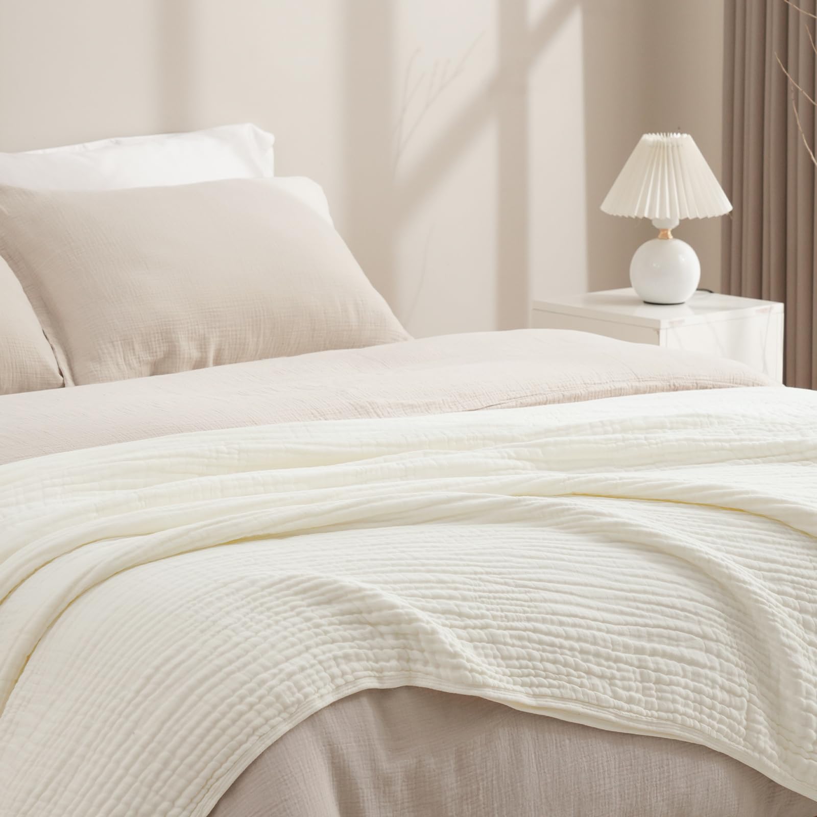 phf cooling muslin blanket king size 104"x80", 6-layer lightweight gauze blanket made from 35% rayon derived from bamboo & 65% cotton, breathable & ultra soft cozy for hot sleepers, snow white