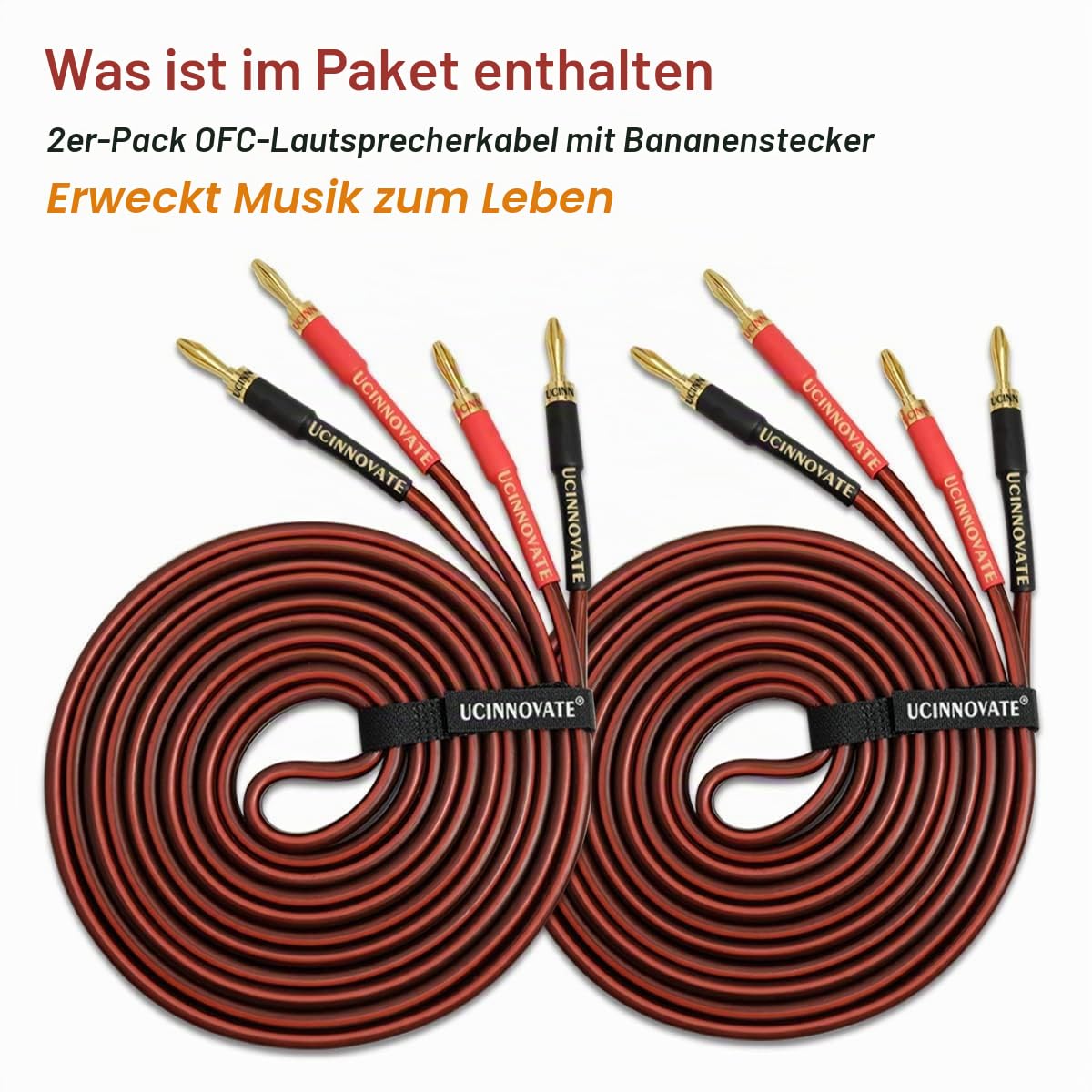 HiFi-OFC-Lautsprecherkabel mit Bananenstecker, 2X 3m, vergoldete Bananenstecker, männlich auf männlich, 600 Stränge, 14 AWG, für Audio-Lautsprecher, HiFi-Systeme, Heimkino (3 m)