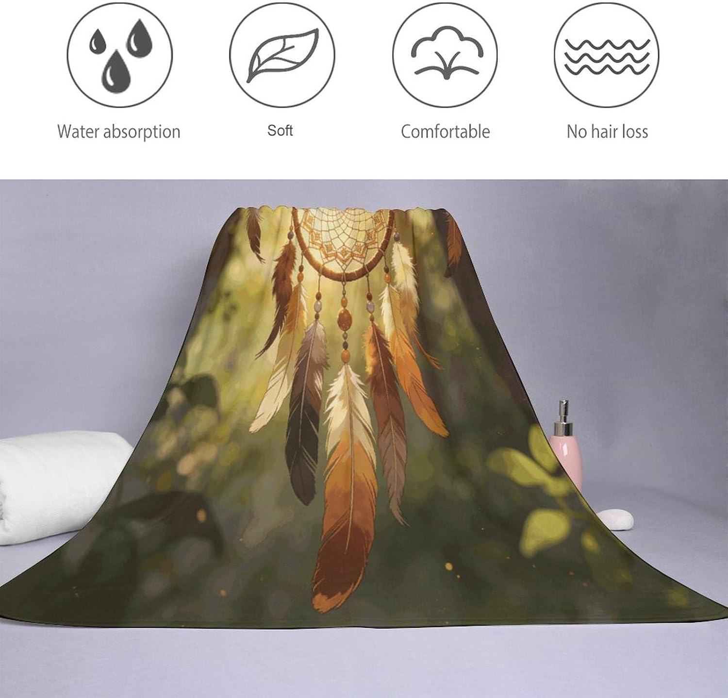 Dream Catcher Bath Towel, Highly Absorbent & Quick Drying Beach Towel, Compact & Lightweight Pool Towel for Bathroom, Beach, Pool, Gym, Spa, and Hotel Use