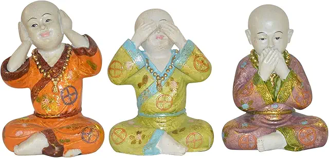 Horen Zien en Zwijgen Beeldjes - Kleurrijke Shaolin Monken Set | Inspirerende Geesten