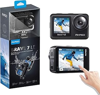 AKASO Brave 7 LE Dual Display 4K 30FPS 20MP WiFi Action Camera with Touch Screen Vlog Camera EIS 2.0 Remote Control 131 Feet Underwater Camera with 2X 1350mAh Batteries