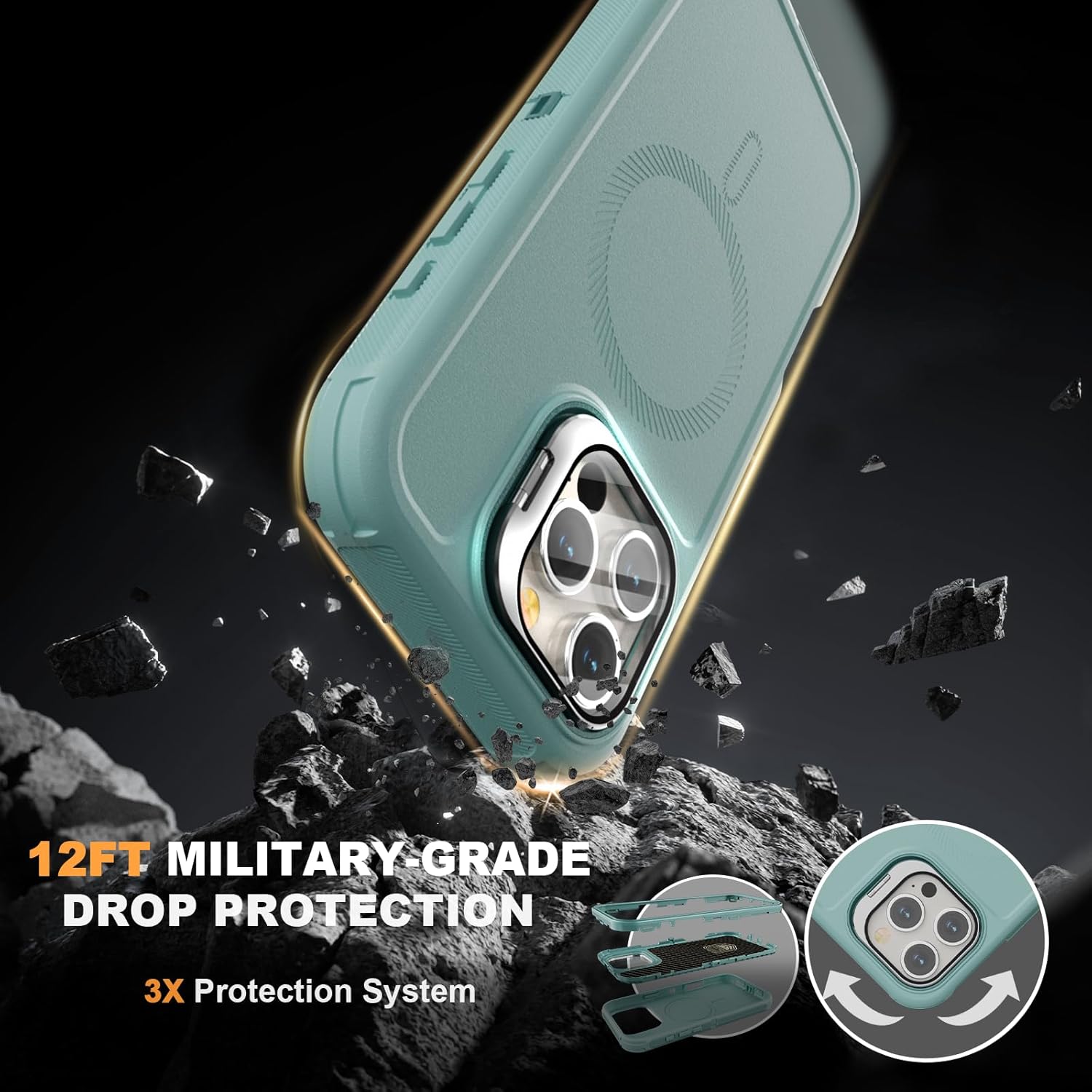 for iPhone 16 Pro Case with Stand & Built-in Camera Cover, MagSafe Compatible, Heavy-Duty Shockproof Protection, Magnetic & Rugged Phone Cover for iPhone 16 Pro 6.3'', Mint - Image 6