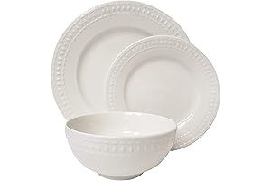 Tabletops Gallery Bloom 12 Piece Embossed White Porcelain Dinnerware Set