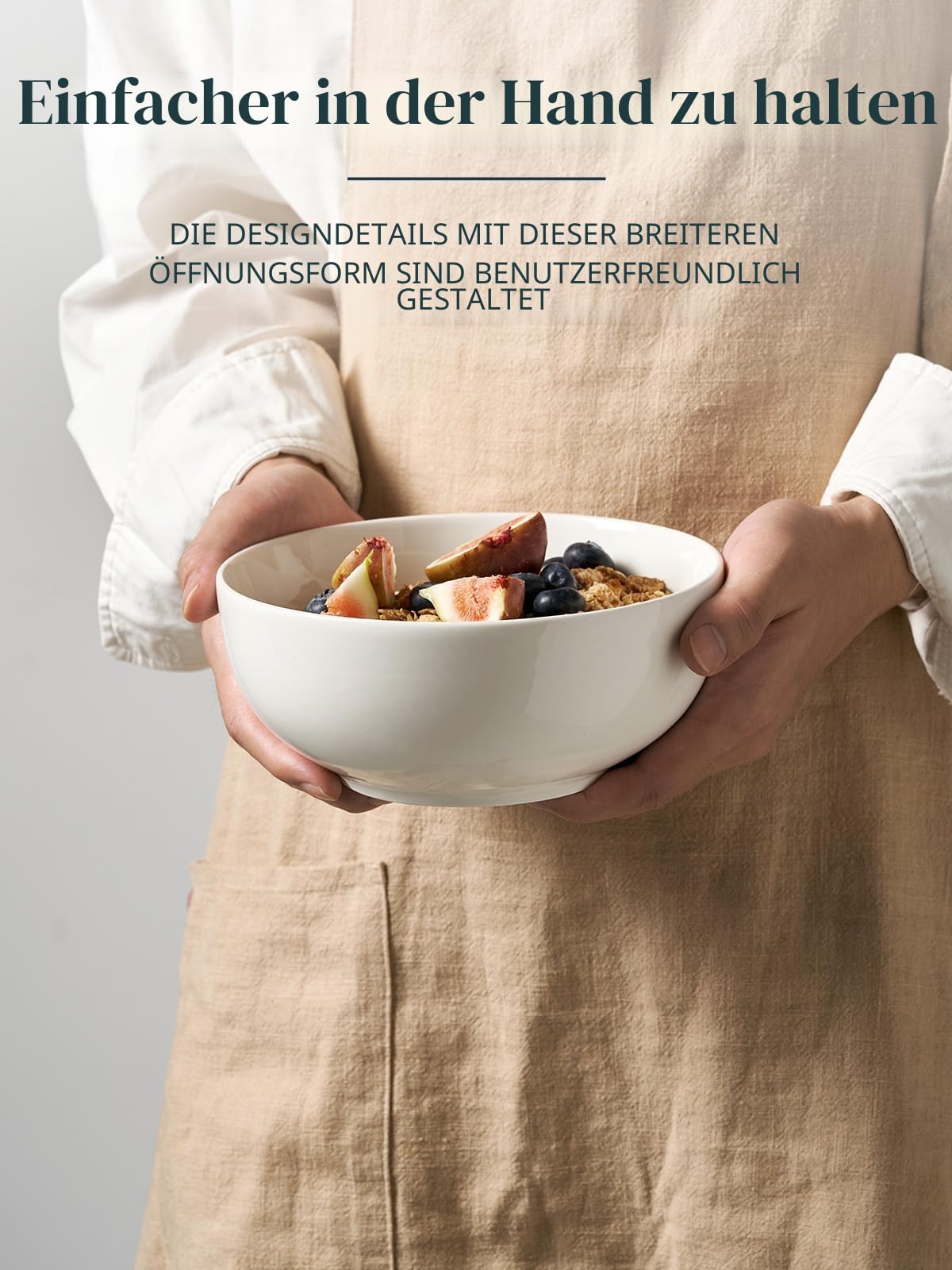 DOWAN Große Suppenschüsseln, 1100 ml Müslischalen, weiße Servierschalen, Φ18 cm, stapelbare Keramikschalen für Küche, Pastaschüssel-Set, 4 Packungen splitterfeste Keramik