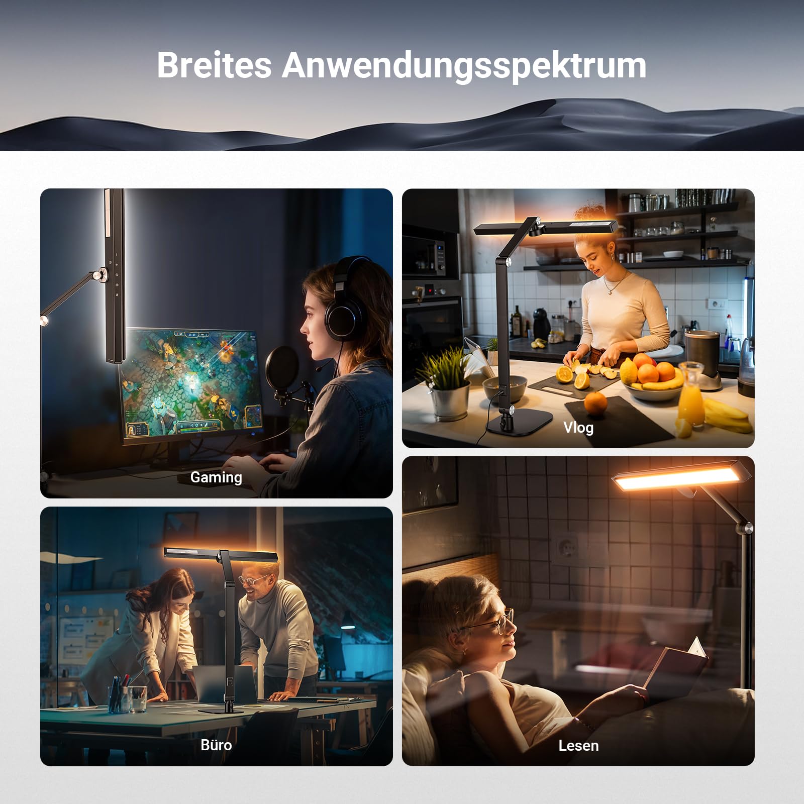NEEWER Basics 18" Tischlicht mit Sockel für Homeoffice, 18W augenschonende LED dimmbare Deckenleuchte für Architekten, zweifarbig für Monitor Computer usw. 1340 Lux/0,5m, Touch Steuerung/CRI95+, DL03