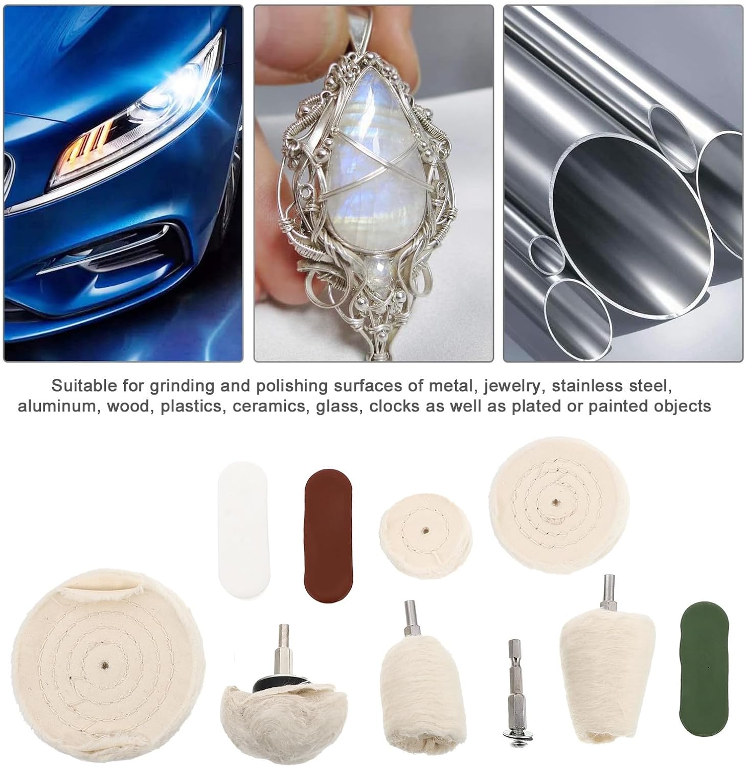 Polishing Wheel Kit 10 Pcs with Cloth Wheel and Polishing Wax High Efficiency Anti-Rust White Sturdy Grinding Supplies in 1 Bag for Automotive