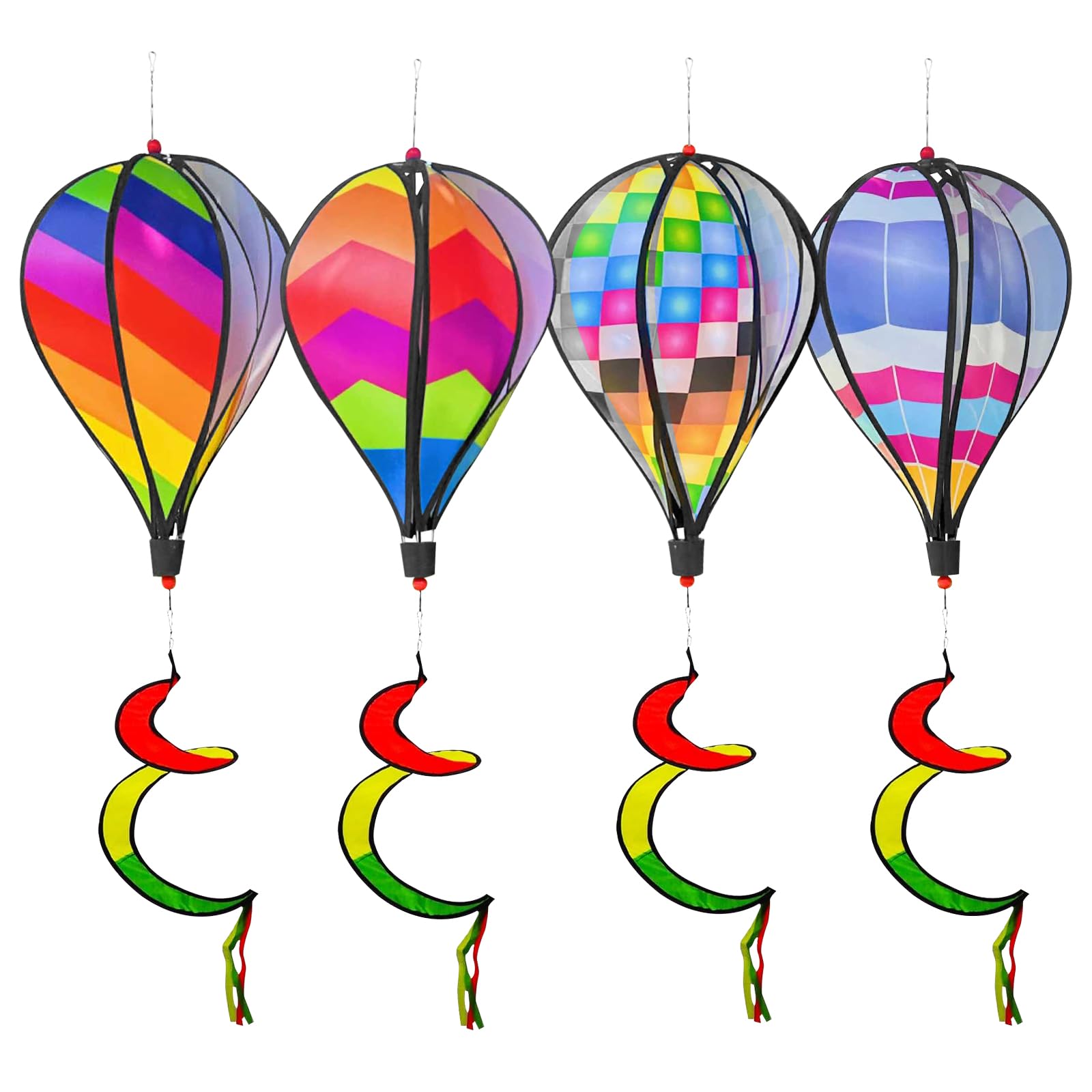 Set di 4 scacciapensieri con decorazione a mongolfiera, 110 cm, con telaio in PVC, resistente ai raggi UV, per terrazze e balconi