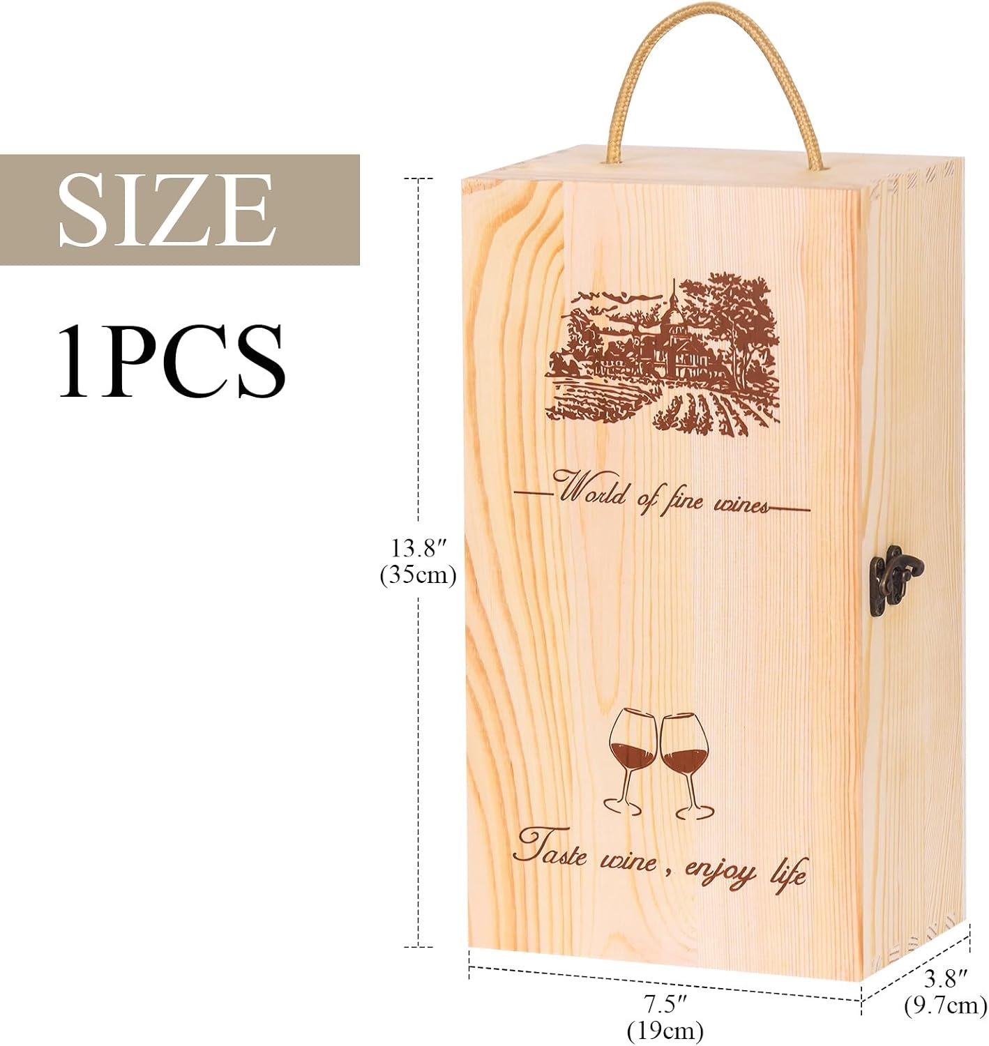 Vintage Wooden Wine Gift Box for 2 Bottles - Reusable Storage & Shipping Crate with Rope Handle, Wine Boxes for Gifts/Moving/Home Decor (1PC)