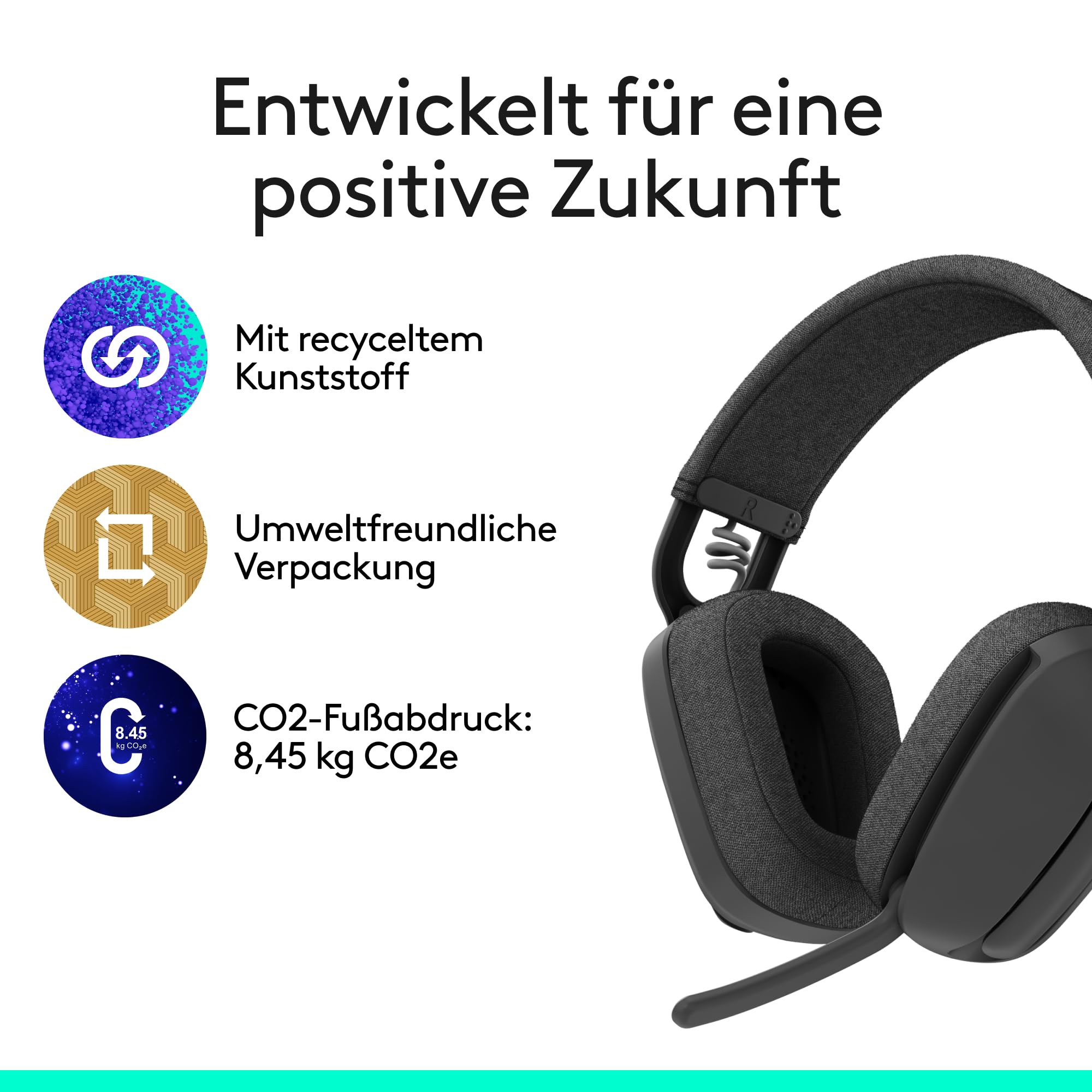 Logitech Zone Vibe Wireless Bluetooth Headset mit Mikrofon mit Geräuschunterdrückung, USB-A, USB-C, für Google Meet, Google Voice, Zoom, Mac/PC - Graphit