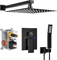 Vista 11 de Juego de Grifo de Ducha, Sistema de Ducha con Regadera de Lluvia de 12 Pulgadas y Regadera Manual, Juego de Regadera de Alta Presión Montada