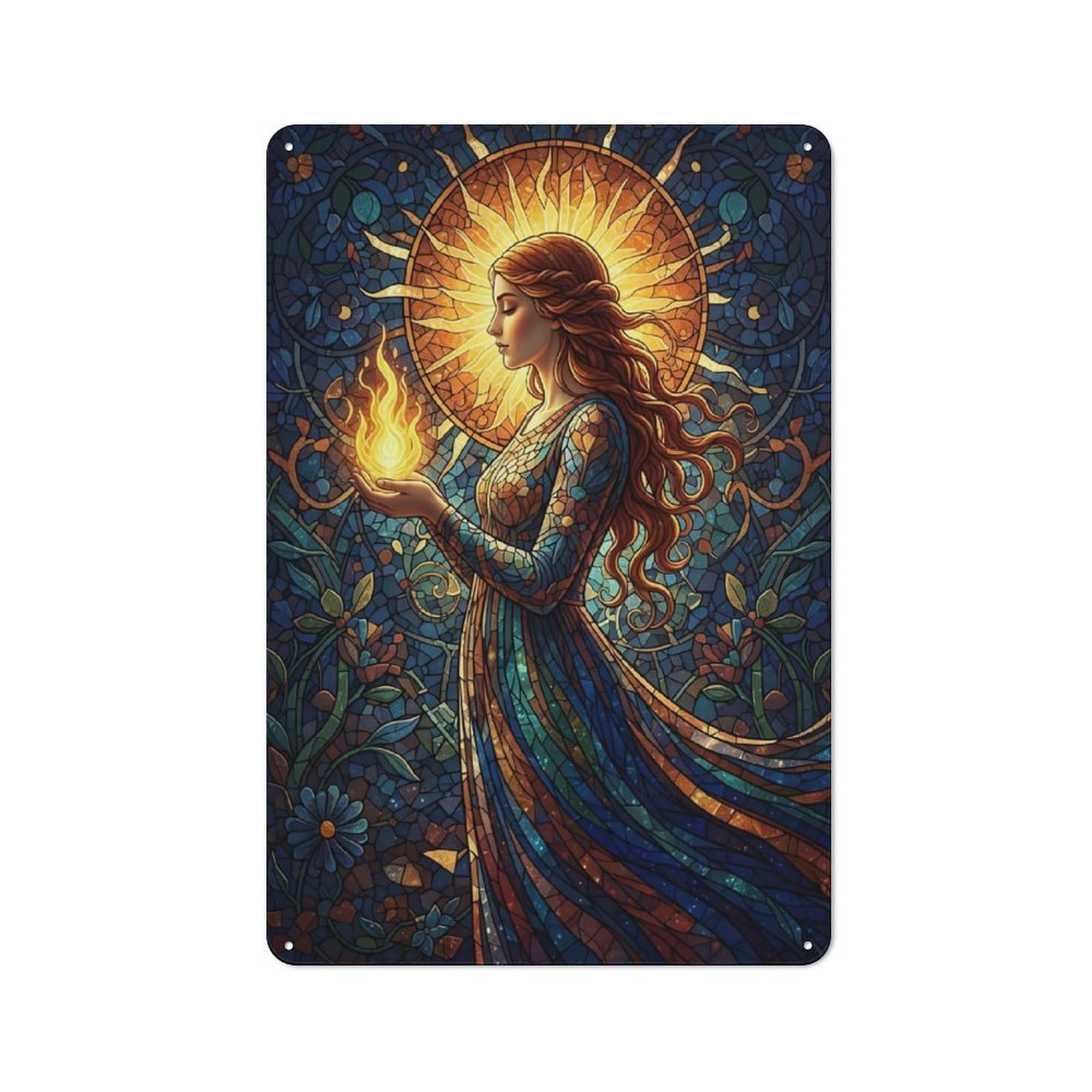 Junmoney Stained Glass Woman With Flame Shed Style Rustic Tin Sign 30X20cm Featuring Utility Space Decor For Conservatory, Home Bar Or Utility Room