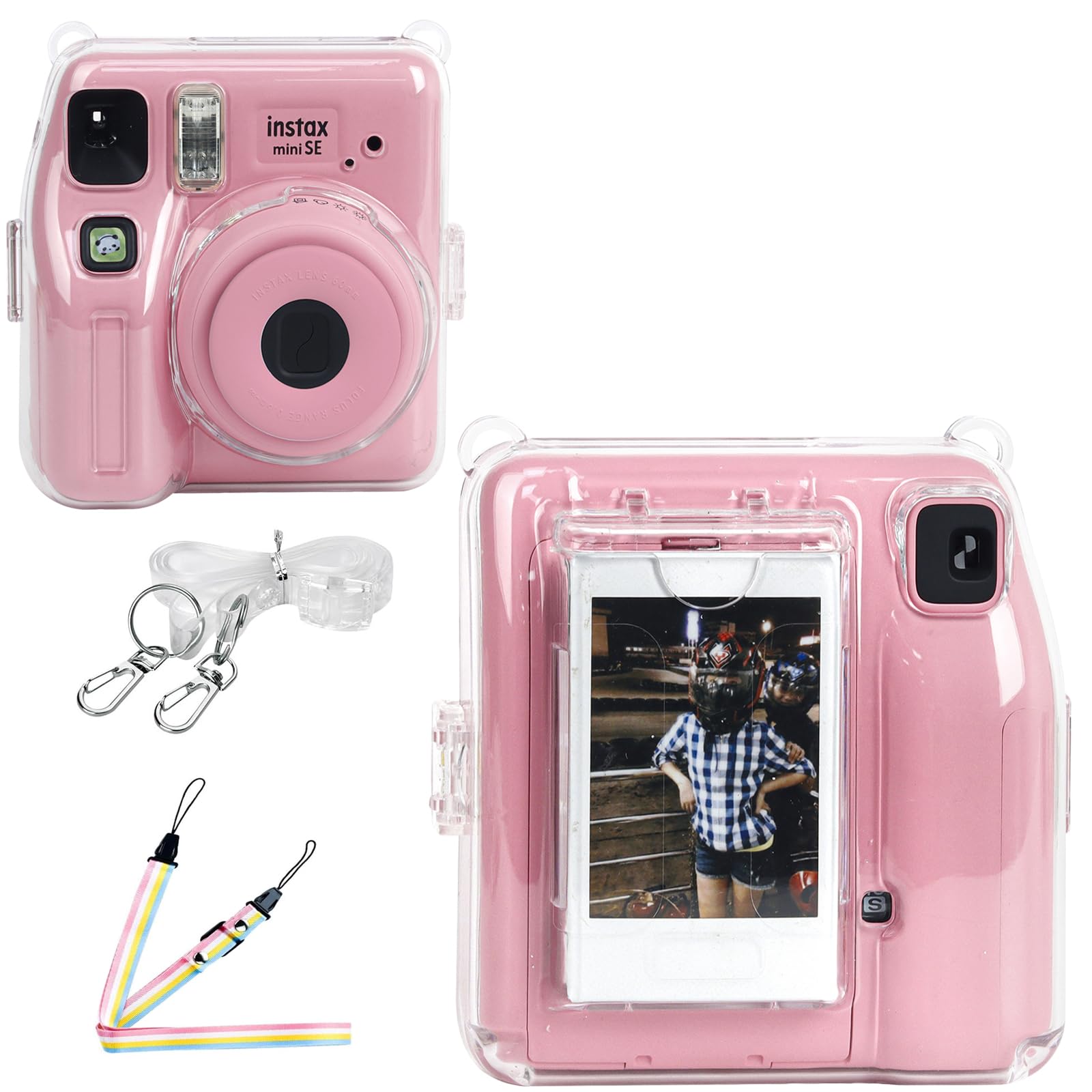 Rieibi Protective Clear Case For Fujifilm Instax Mini SE Case,With Photo Storage Pocket And 2 Adjustable Shoulder Strap For Instax Mini Se Cemera Case