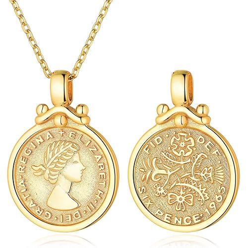 ChicSilver Coin Necklace Sterling Silver Vintage Round Circle Disc Dainty Coin Pendant Necklaces for Women (with Gift Box)