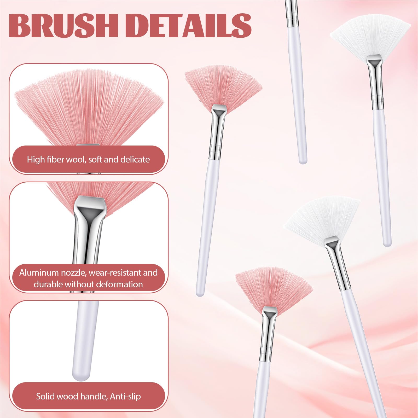 5 Pcs Mask Brushes for Facials, Soft Reusable Face Mask Applicator Tool Washable Fan Shaped Face Masks Brush Applicator for Women Girls Lady (Pink, White)