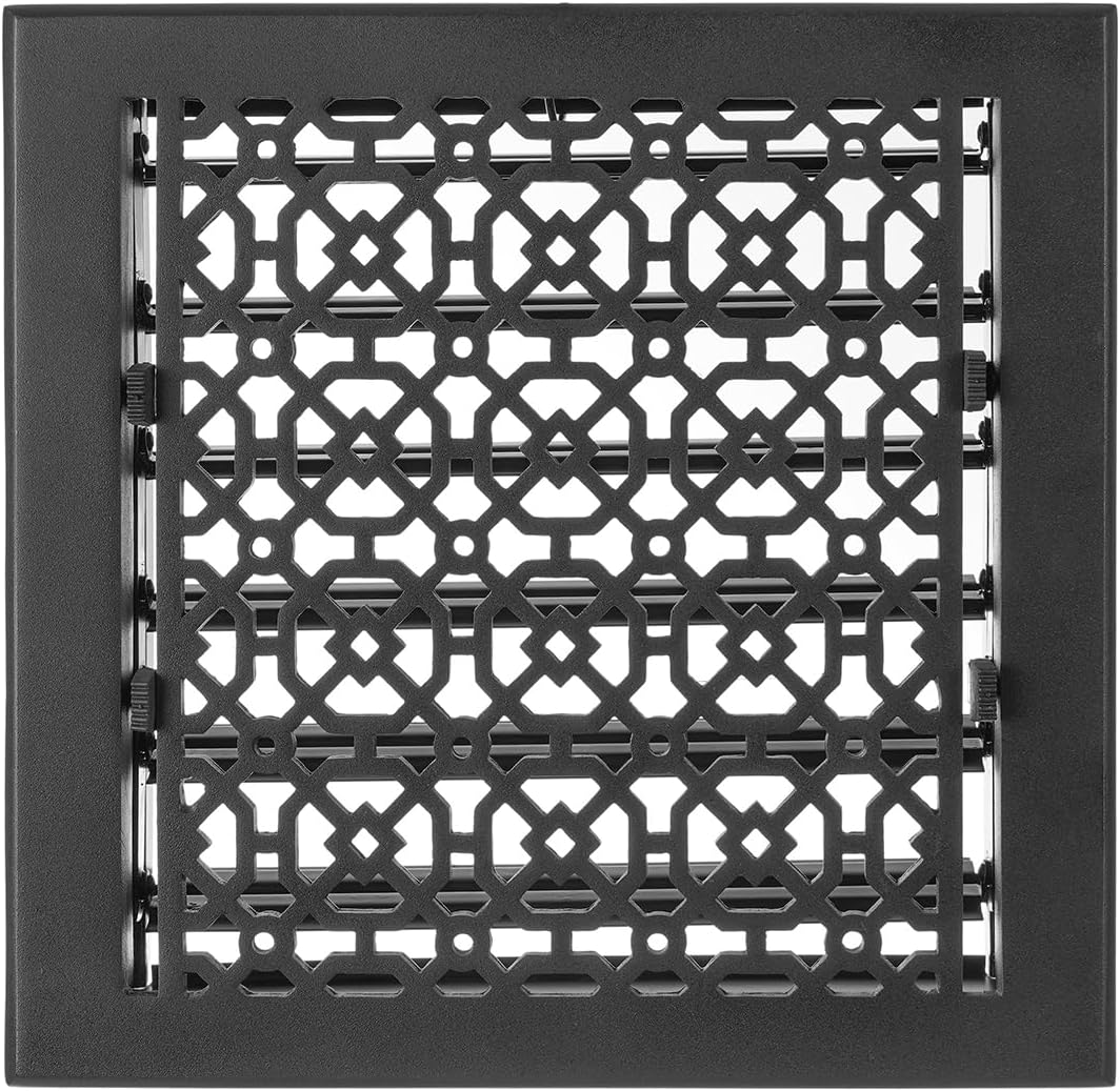 Achtek 12"x 14" Duct (13-1/2"x 15-3/4" Overall Size) Solid Cast Aluminum HVAC Air Supply Grill for Floor-Black Without Screw Holes with Detachable Steel Louver | Powder Coated