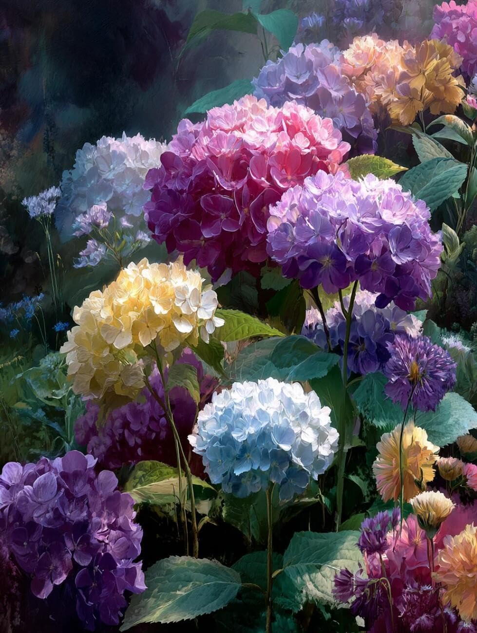 RKFLGEW Flowers 14CT Counted Cross Stitch Kits Colorful Hydrangea Cross Stitch Starter Set for Adults DIY Needlepoint Kits Embroidery Patterns Home Decoration 40x50cm