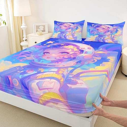 Miniatura 30 de Erosebridal Sábana bajera ajustable de uniforme de anime 3D para niña, tamaño Queen, estilo japonés, de dibujos animados, para niños, niñas y