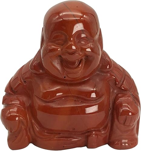 Fekuar Estatua de Buda Feliz de Jaspe Rojo, tallada a mano Maitreya Laughing Buda, escultura de bolsillo de cristal curativo de 1.5 pulgadas (1.575
