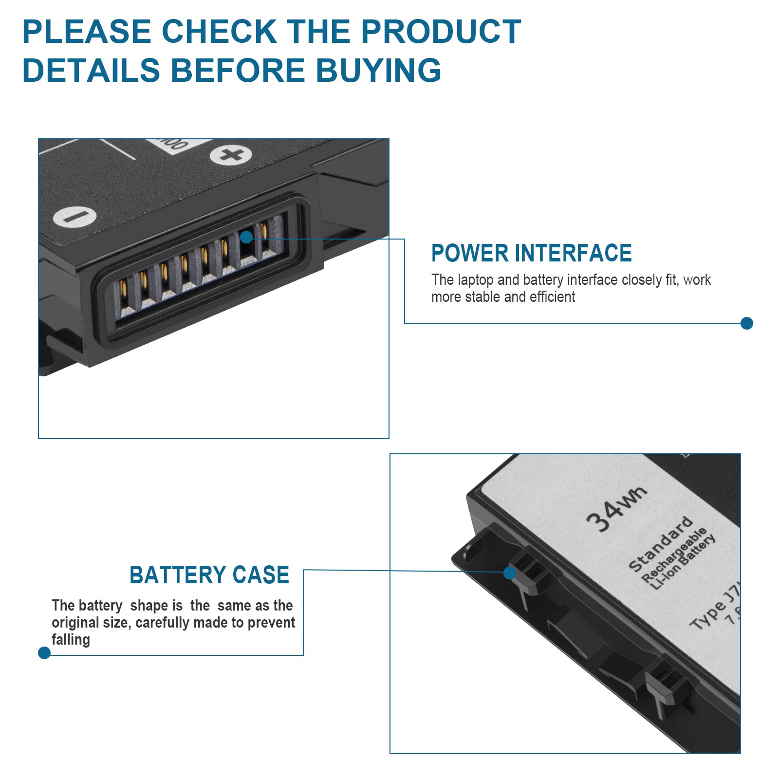 ARyee J7HTX Batería Compatible con DELL Latitude 7202 7212 Rugged Extreme Tablet Series, Repuesto para J7HTX 02JT7D 7XNTR FH8RW(7.6V 34Wh)