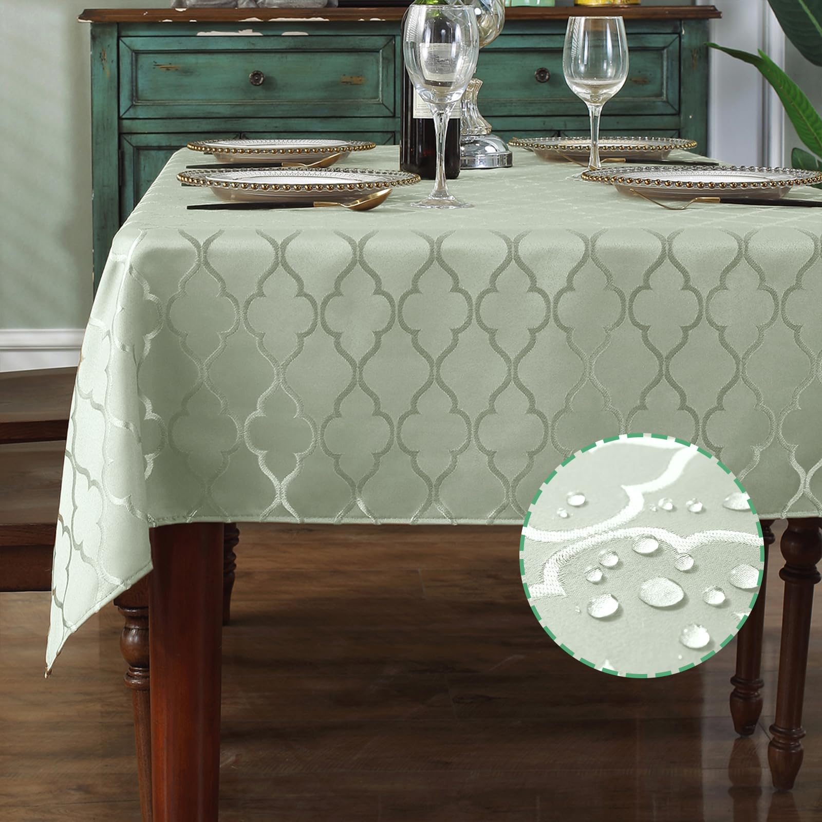 SASTYBALE Sage Green Gray Jacquard Tablecloth 52x70 Inch Rectangle