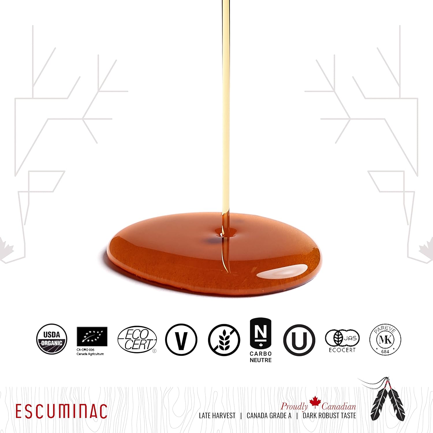 Escuminac Canadian Maple Syrup. 100% Pure & Organic. Late Harvest, Family Size 1L (33.8 fl oz) - Canada Grade A - Dark Robust Taste