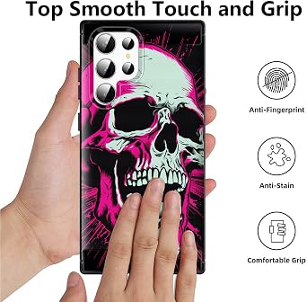 for Galaxy S24 Ultra Case,Slim Thin Silicone Soft Flexible TPU Brushed Black Anti-Scratch Shockproof Protective Cover for Samsung Galaxy S24 Ultra,Cool Pink Skull