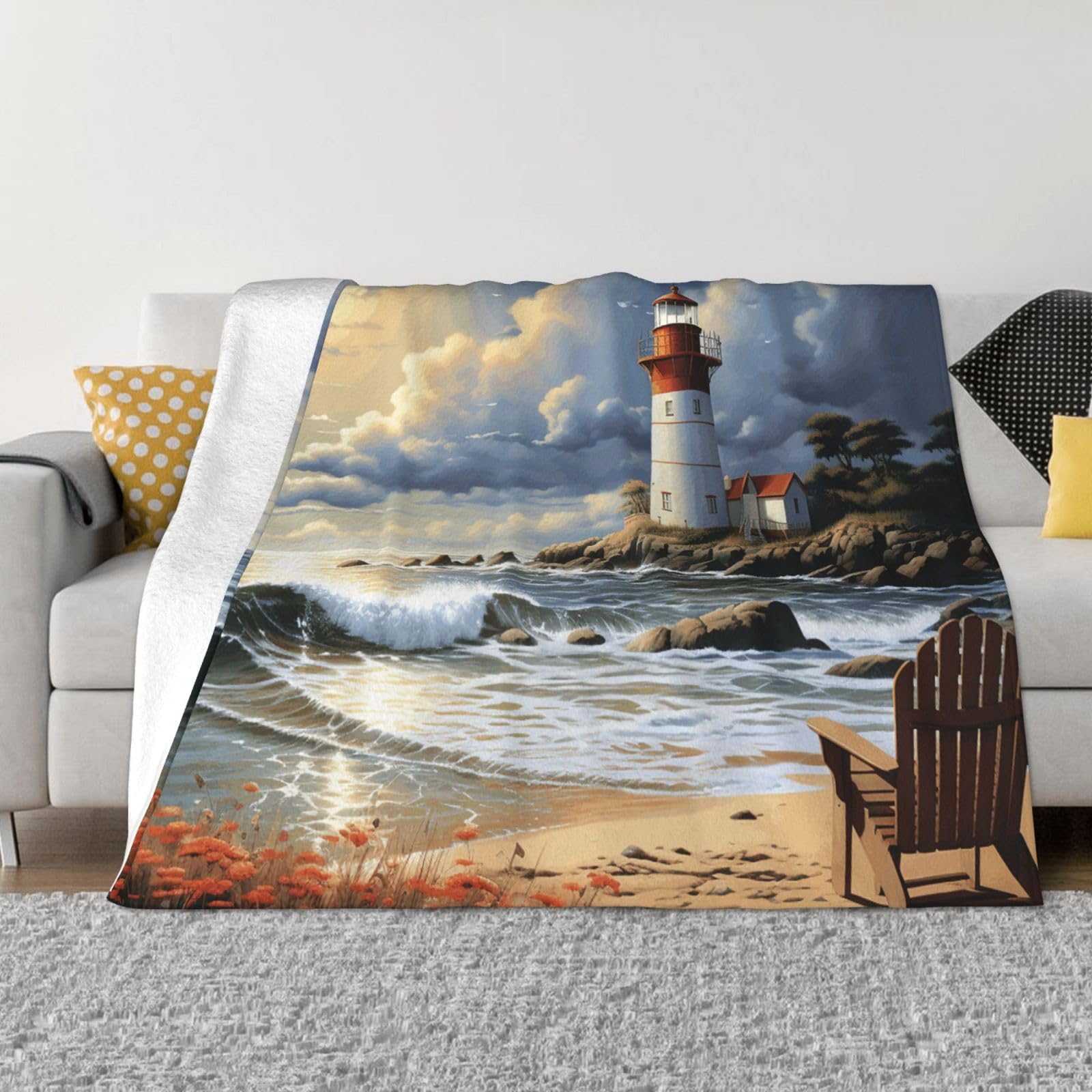 Mxdlkswpoh Black Throw Blanket For Couch Ultra-Soft Micro Fleece Blankets Sea Lighthouse Sandbeach Blanket Warm Cozy Thick Throws Lightweight Flannel Fuzzy Blankets For Bed Living Room Sofa Home Decor 50"X40"