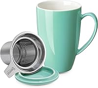 Vista 14 de Sweese Taza de té de cerámica de 15oz con infusor y tapa, apta para microondas y lavavajillas, infusor de té de hojas sueltas extra fino, asa Azul