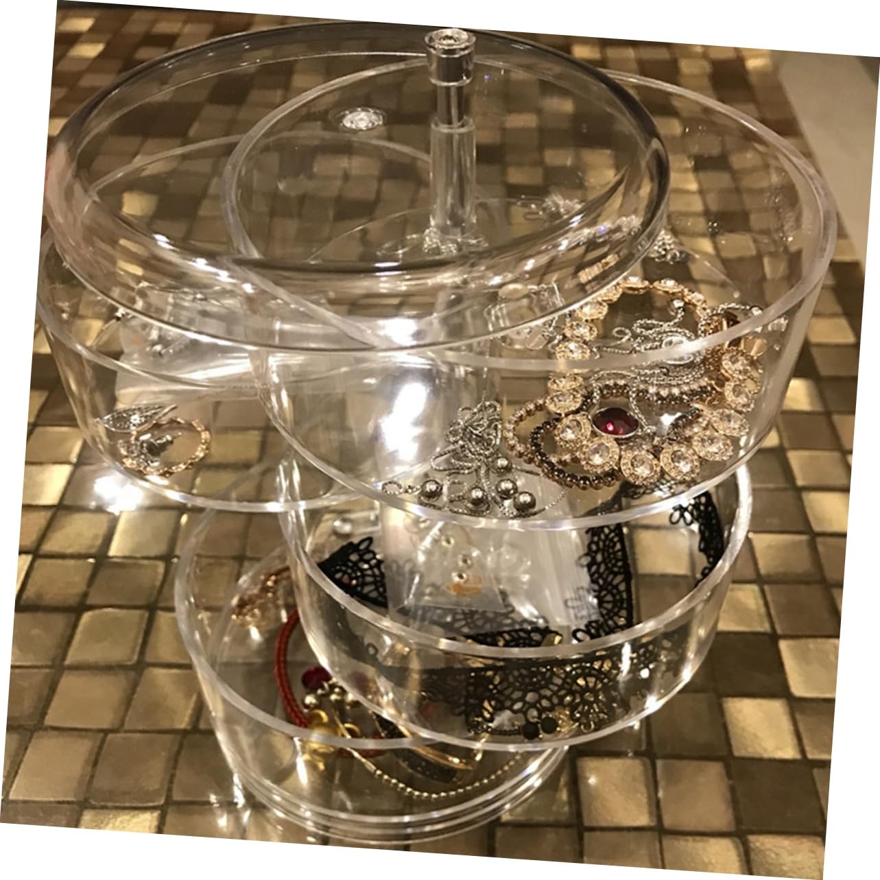 VICASKY Rotating Plastic Storage Box 2pcs Jewelry Case for Earring Ring 4 Layers Box for Mini Items