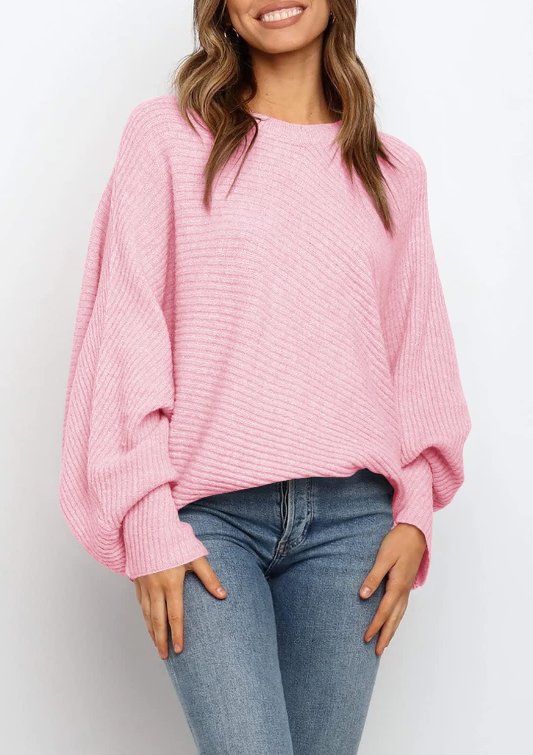 Mafulus Damen-Pullover mit Rundhalsausschnitt, Fledermausärmel, lockerer Pullover
