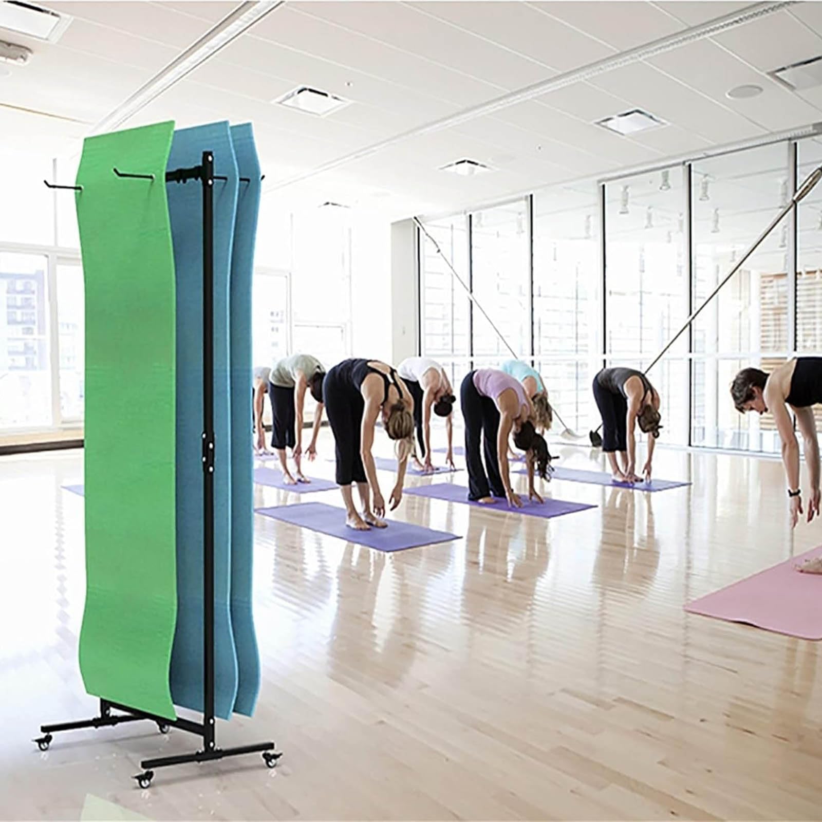 Large Metal Yoga Mat Storage Rack for Home Gym Standing Holder for Eyelet Mats Floor Yoga Mat Organizer for Fitness Club