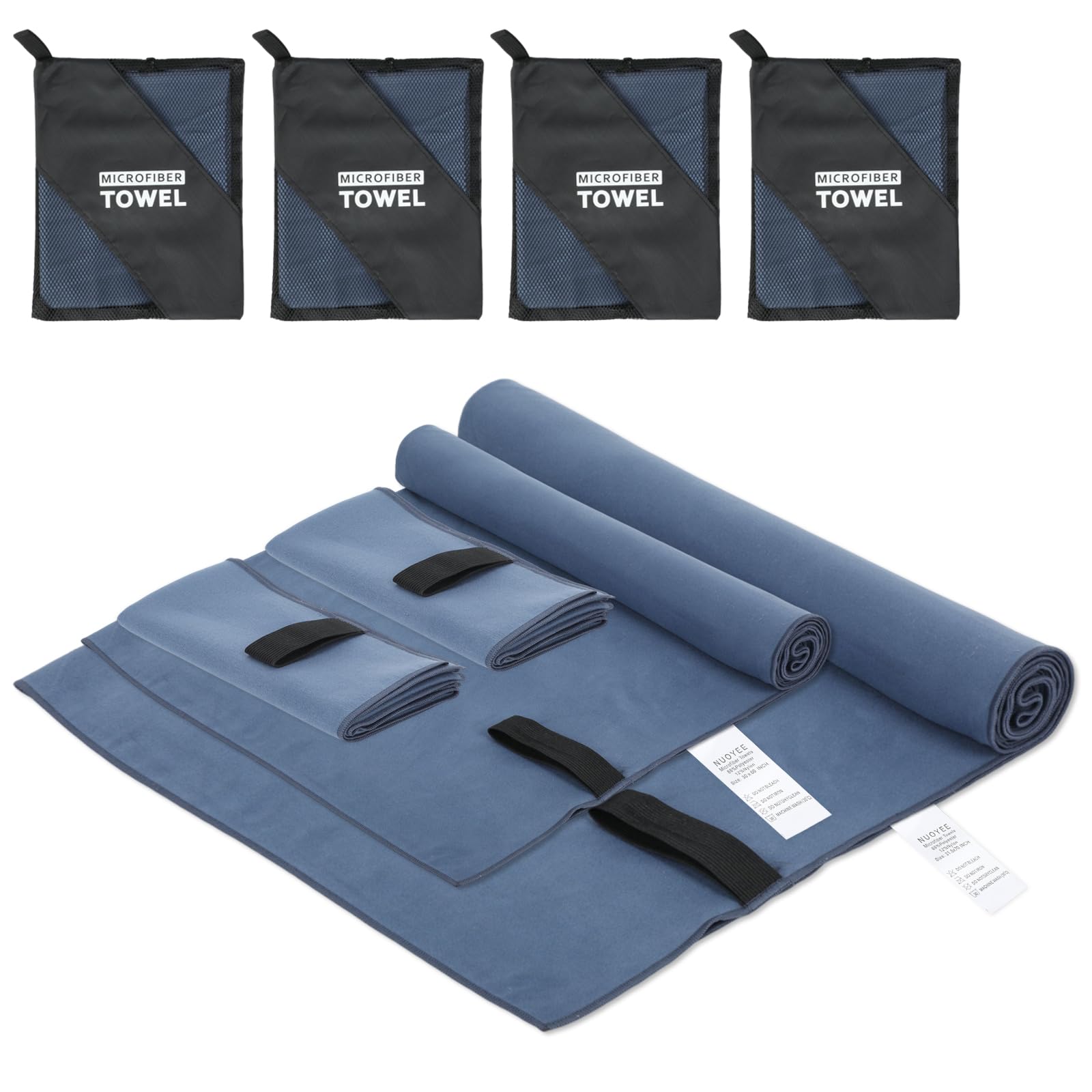 Toalla de camping, de secado rápido, ligera, compacta, absorbente (azul marino)