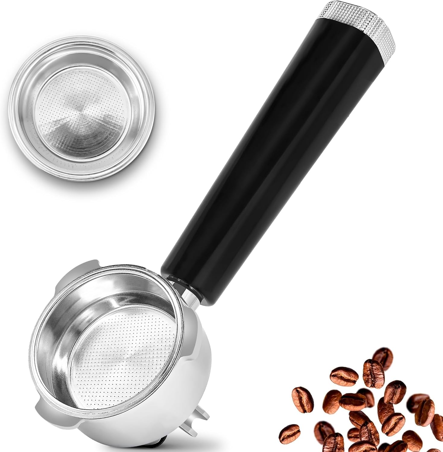 58MM Portafilter Double Spouts 3 Ears, 316 Stainless Steel Espresso Portafilter with 0.38MM Ultra-Fine Filter Blocks Grounds, Coffee Portafilter with Ergonomic Handle Fits Palm,Fits CASABREWS,Breville