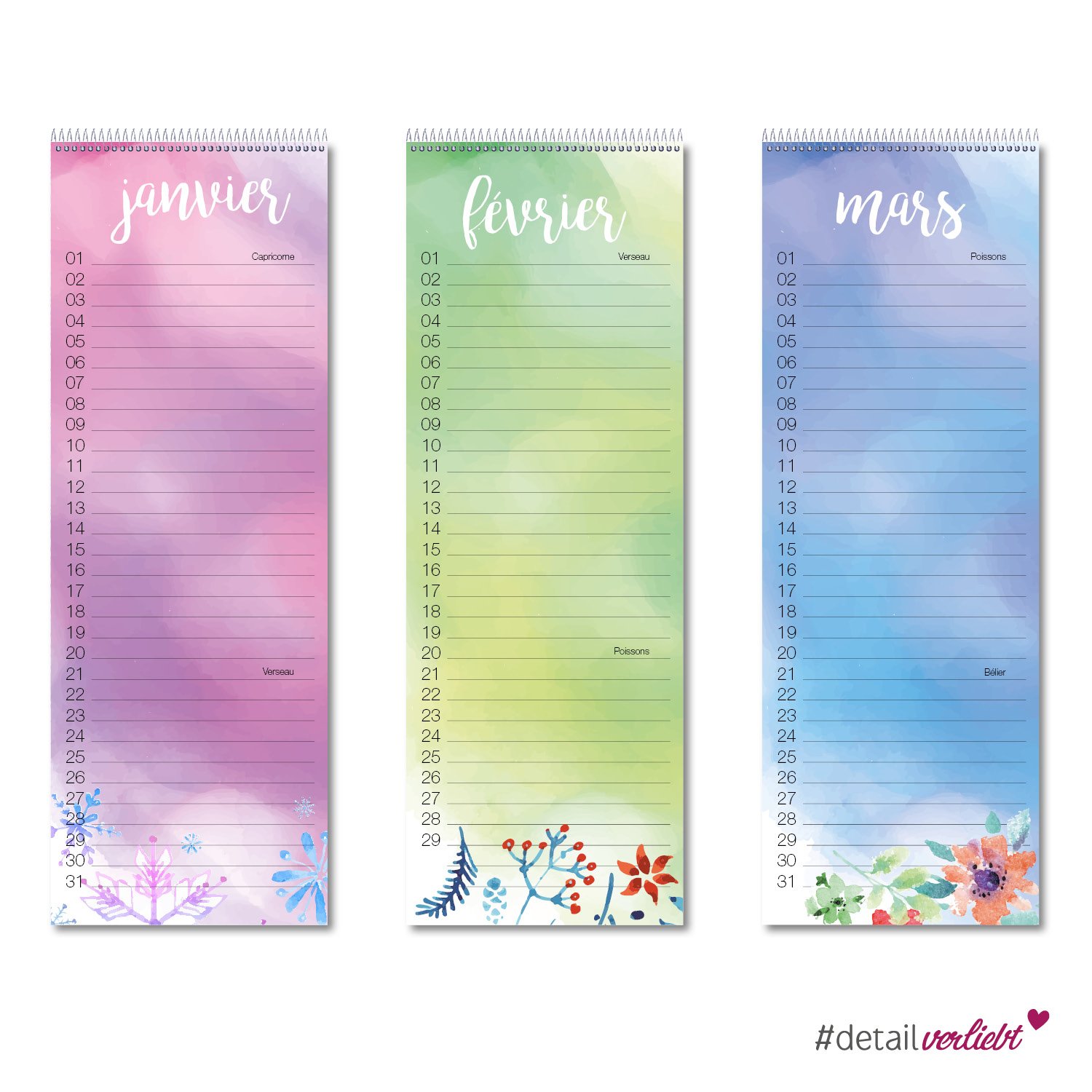 Calendrier d'anniversaire à spirales avec étoile caractères dv727