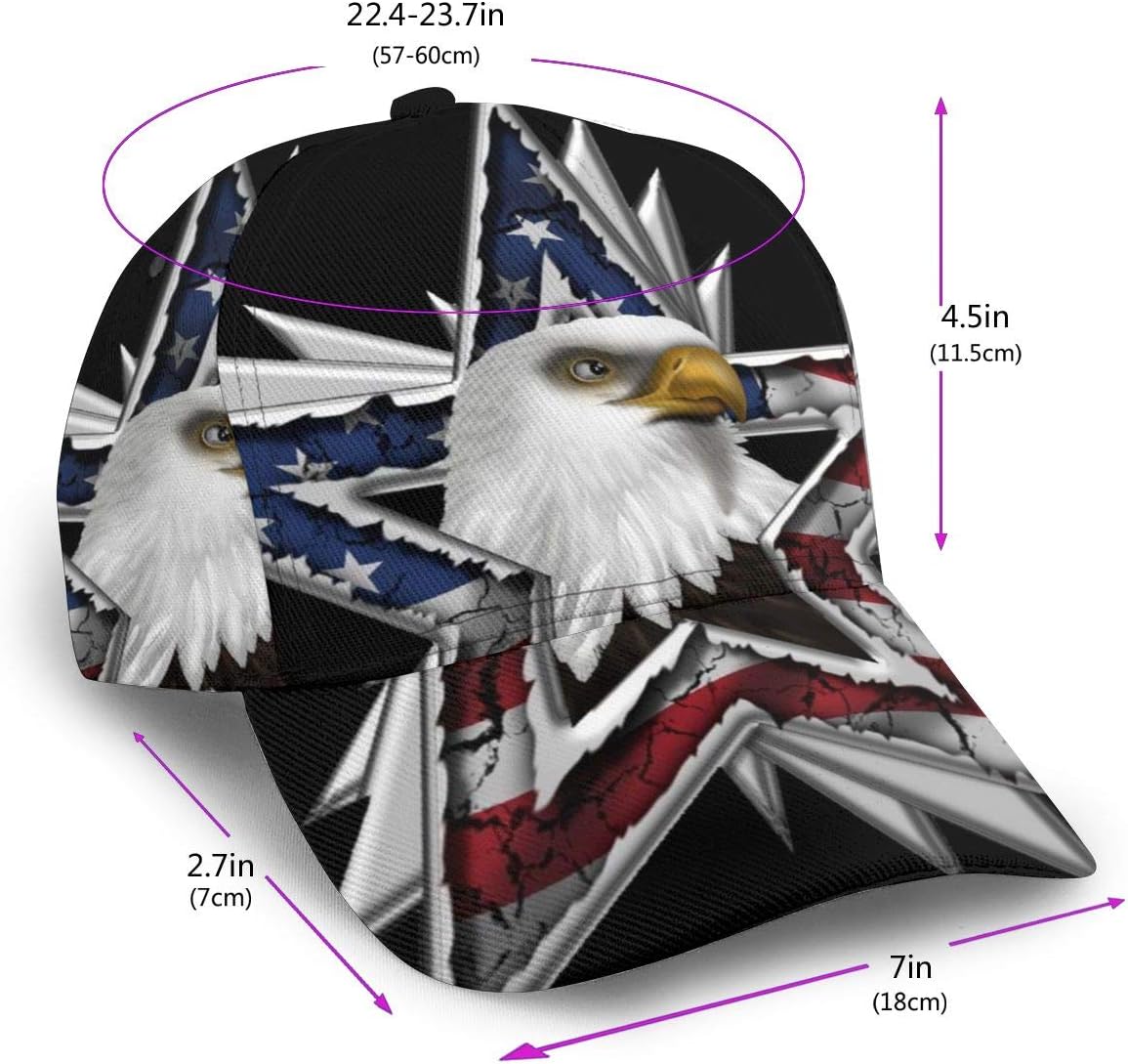 American Flag Bald Eagle Star Dad Hat Classic Baseball Cap Panel Cap Black - Image 2