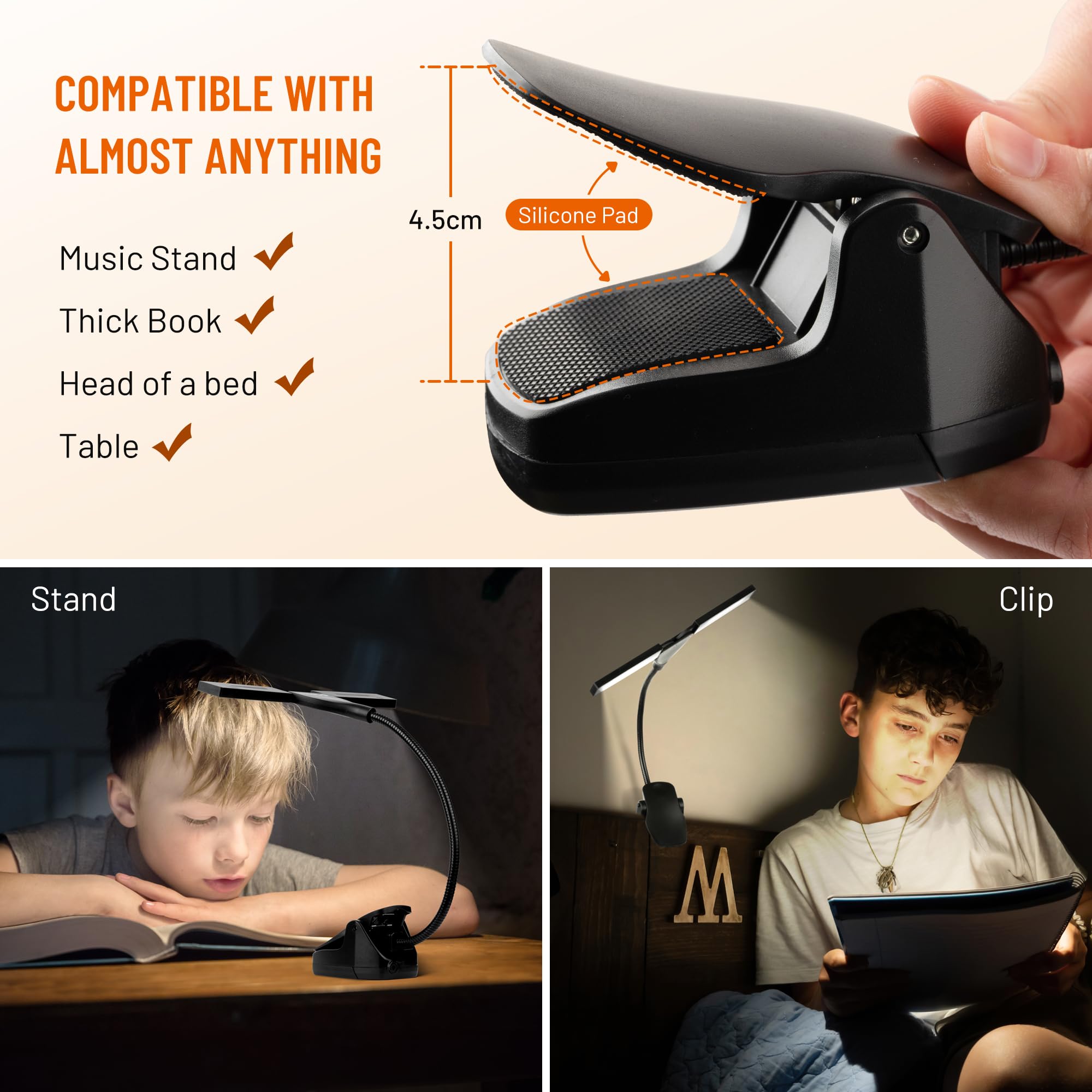 CAHAYA Lámparas Para Atril LED Con Botón Táctil Lámpara de Lectura de 28 LED Con Pinza 3 Modos de Temperatura de Color Cuello de Cisne Giratorio 360° Luz Para Libros