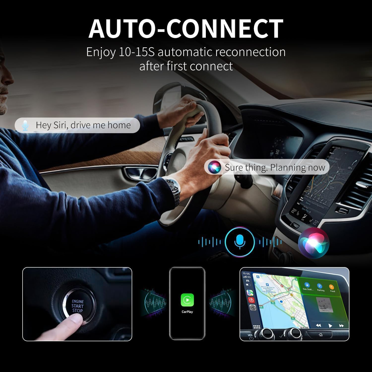Adattatore CarPlay Wireless per Opel Grandland/Grandland X 2017-2021 2022 2023 2024 2025, Converte CarPlay Cablato in Wireless, 2 in 1 Wireless Adattatore CarPlay per Android Auto, Plug & Play