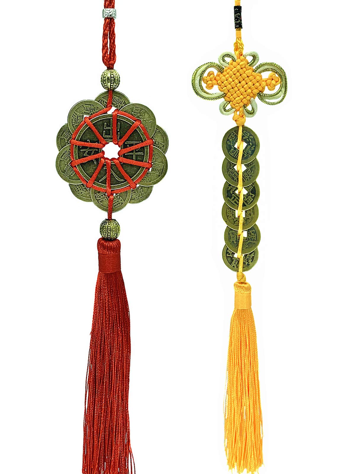 Feng Shui Handmade Chinese Ancient Coins Decorative Hanging Charm Tassel for Wealth, Prosperity, and Success (12 Coins+Yellow)