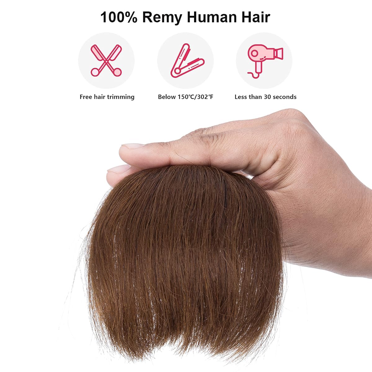 BUYOGET Clip in Fringe 100% Human Hair Pieces Medium Brown Fringe Clip in Hair Choppy Clip on Bangs, Medium Brown -choppy bangs - Image 3