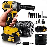 Chave de Impacto 48V Bivolt, Recarregável com 2 Baterias (2000mAh), Alta Velocidade até 2300 RPM – Ferramenta Potente para Uso Doméstico e Profissional
