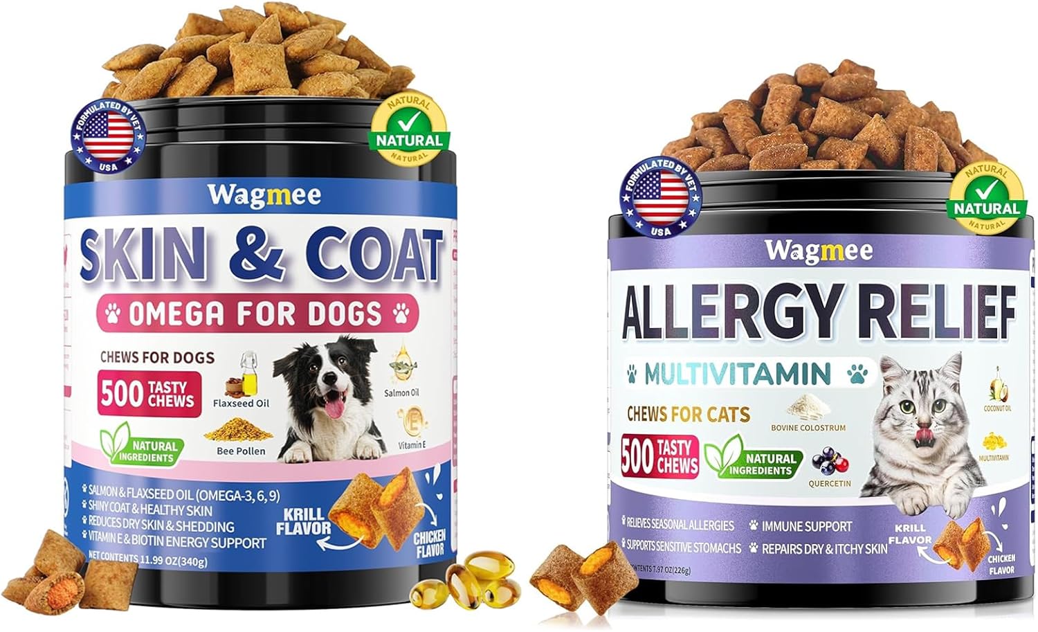 Cat Allergy Relief Chews – 500 Crunchy & Creamy Treats Omega 3 for Dogs, 500 Chews Skin & Coat Supplement for Dog