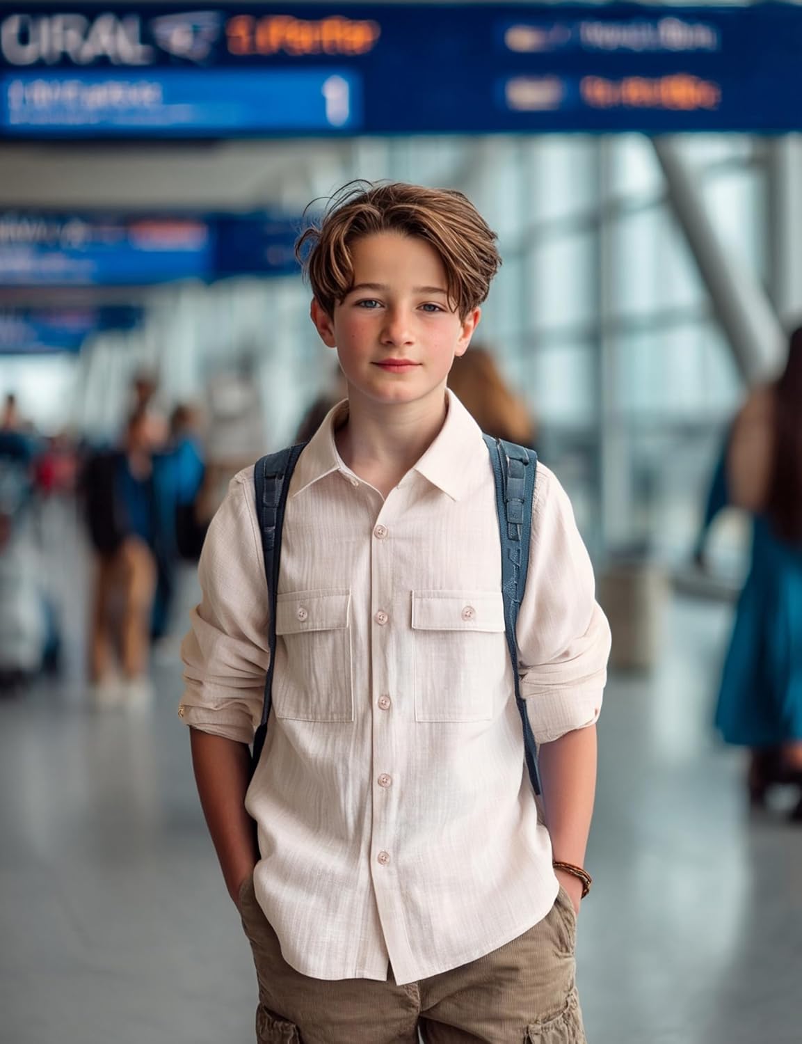 JOGAL Boys Chambray Shirts Long Sleeve Casual Button Down Shirts Solid Cotton Shirt with Flap Chest Pocket - Image 2