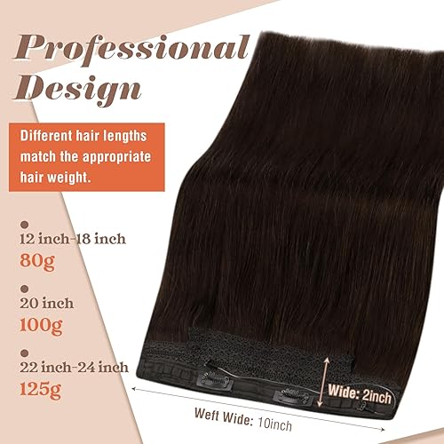 Miniatura 2 de Sunny - Extensiones de cabello humano real con hilo de nailon, color marrón oscuro, #4, extensiones de cabello humano transparente color marrón