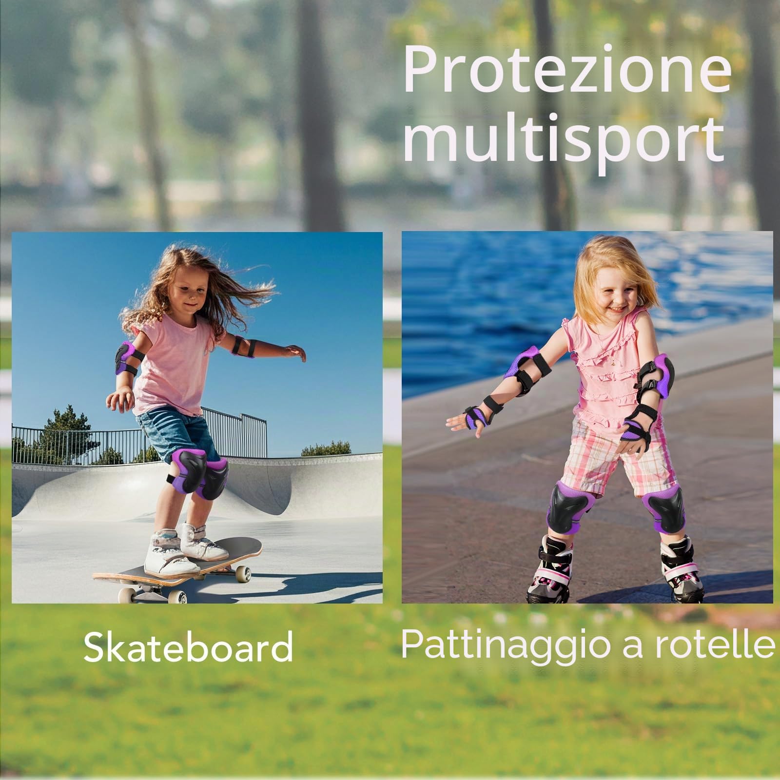 YooxArmor Protezioni Bambini Pattini in Linea per 3-13 Anni | 6 in 1 Attrezzatura Protettiva Protezione Bambini Ginocchiere,Gomitiere Protezioni Set per Scooter Pattini in Linea