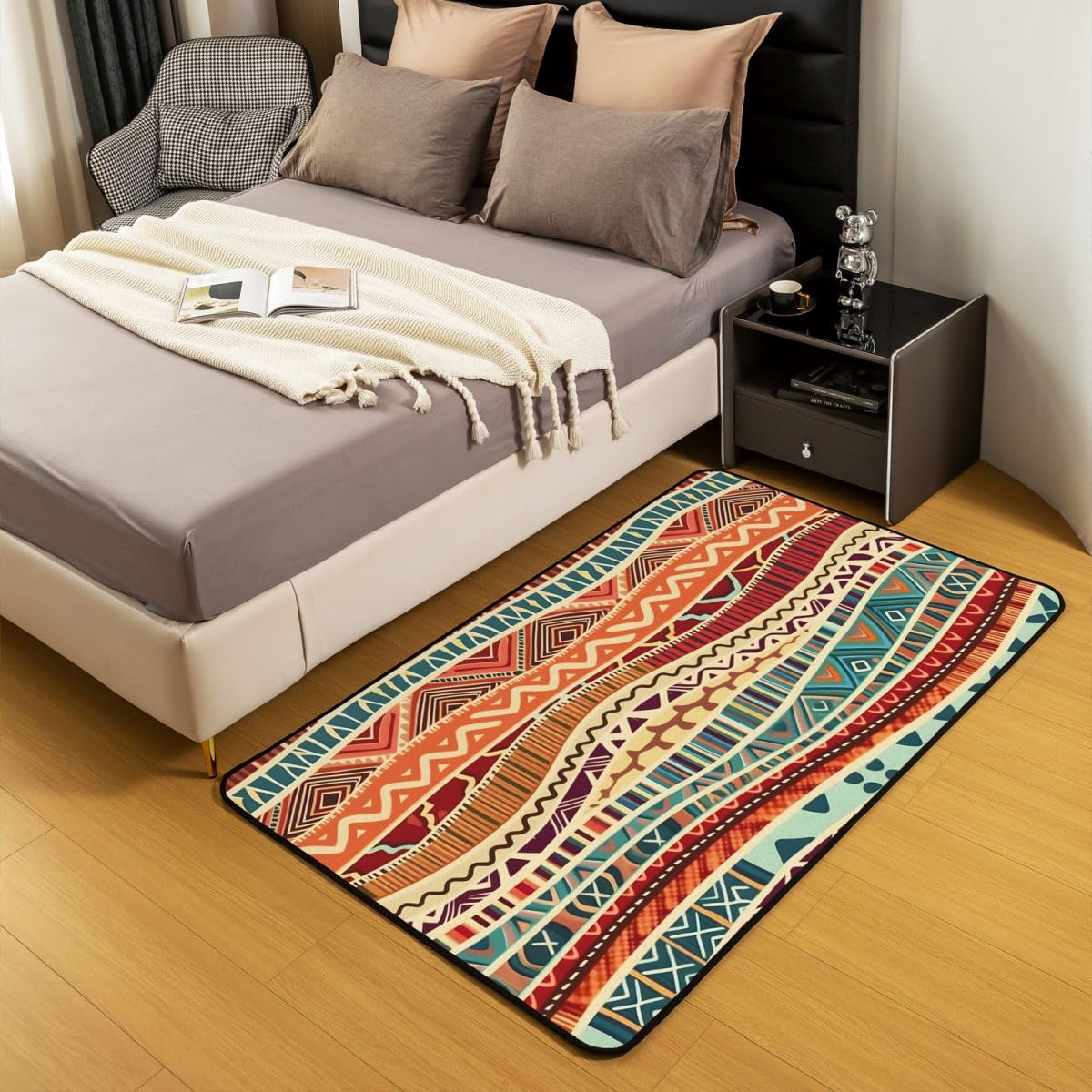 Homewish Tappeto retrò a righe Boho 100 x 150 cm per camera da letto