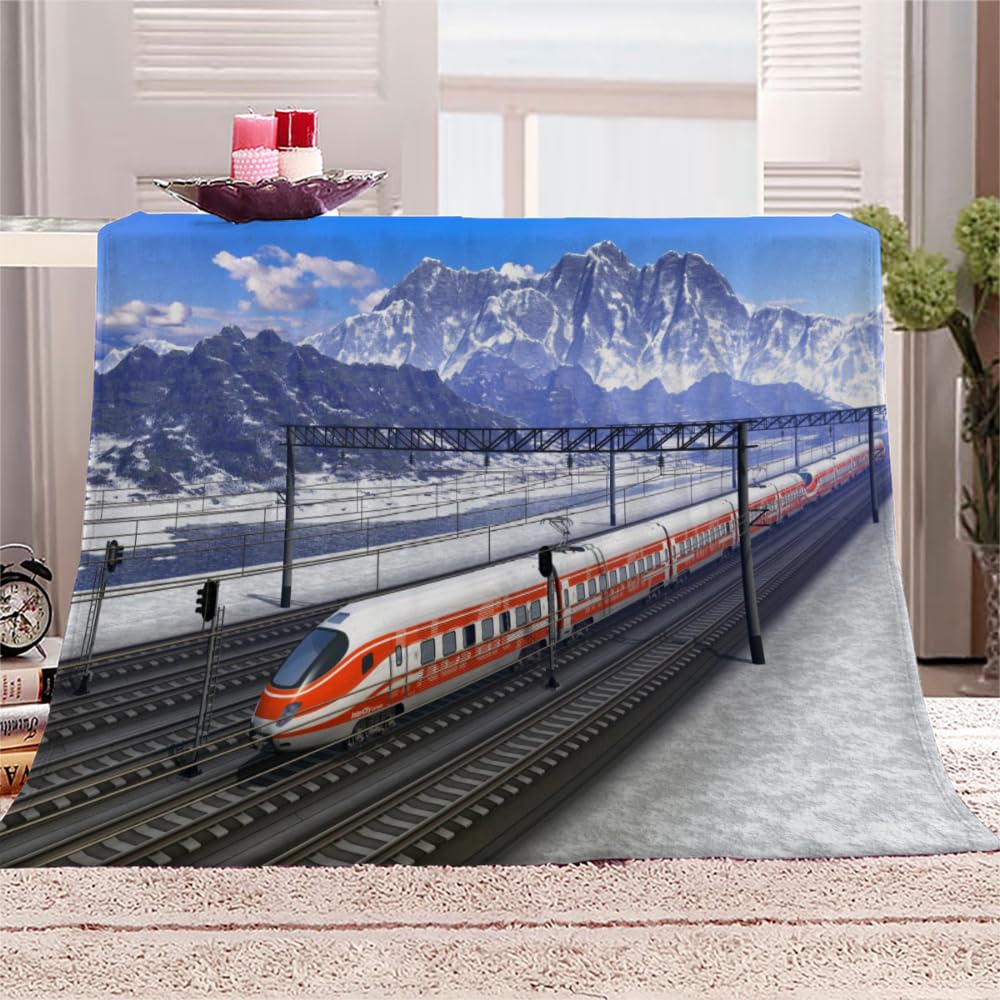 Kuscheldecke Erwachsene 3D Zug Flanelldecke Sherpa Fleecedecke Motiv Decke 150x200 cm Mädchen Jungen Schneeberg Weiche Microfaser Warmer Wohndecke Bettüberwurf Sofatdecke