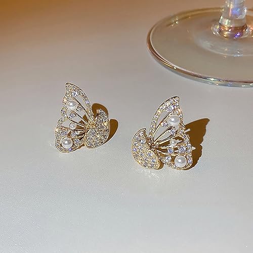 Miniatura 5 de kdhgoo Pendientes de plumas de ala de ángel de mariposas, aretes de perlas de mariposa, aretes con tachuelas para mujer, aretes de mariposa
