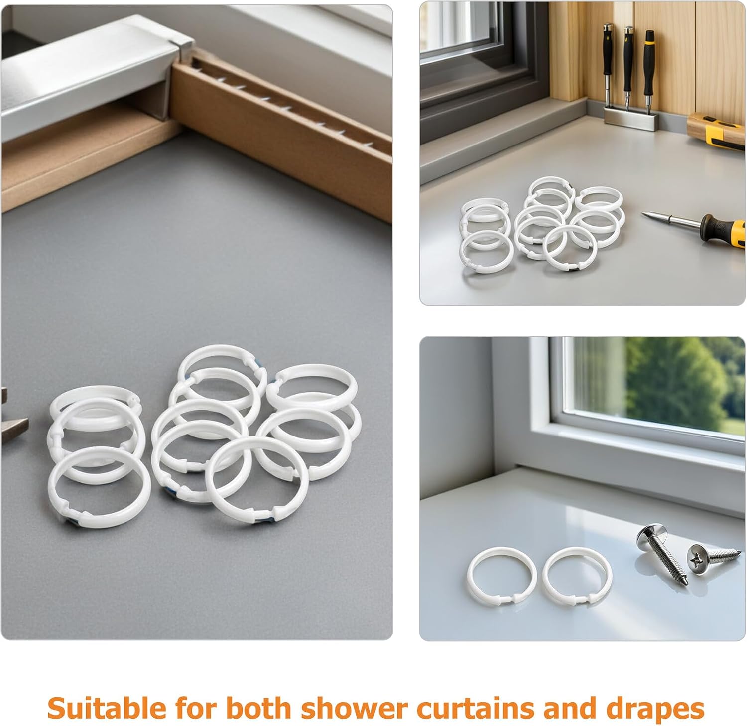 55pcs Plastic Shower Curtain Rings with Easy Snap Closure, Round Hooks for Bathroom Rod, Sturdy Curtain Rings Organizer for Home Shower Use