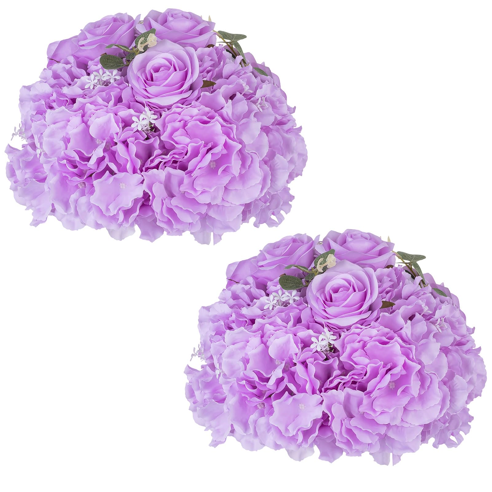 NUPTIO Artificial Flower Centrepieces for Tables: 2 Pcs 30cm Diameter Light Purple Fake Flowers Roses Balls Silk Faux Rose Arrangement for Wedding Party Centerpiece Table Decorations